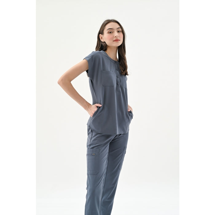 ROUND NECK STRETCH TUNIC set WITH 2 PATCH POCKETS AND 2 HIDDEN POCKETS